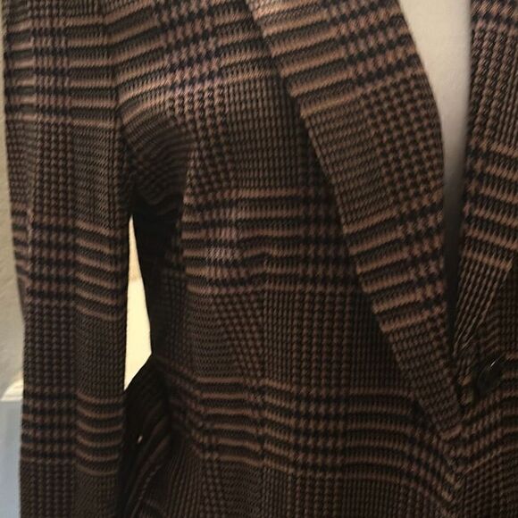 Marc Cain Women's Size N3 Belted Peacoat Black Brown Herringbone Plaid New - Picture 2 of 12